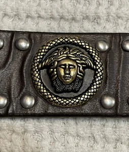 Versace Vintage Men's Leather Belt Rare Medusa Head Dual Tone 90’s Vtg Studded - Picture 1 of 12
