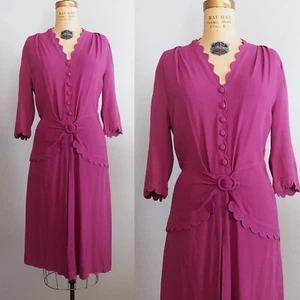 1940’s rayon scalloped peplum dress true vintage - Picture 1 of 10