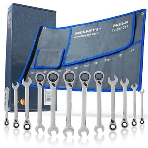 HASKYY 12tlg-Zoll-Maul-Ring-Ratschenschlüssel Satz Set 1/4"-1" gewinkelt zöllig - Bild 1 von 8