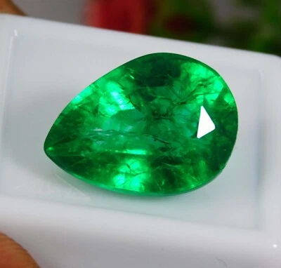 Piedra preciosa suelta certificada 12,45 quilates natural colombiana verde corte pera Foto 1 de 4