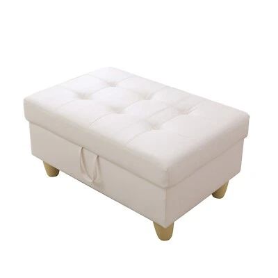 Faux Leather Storage Ottoman Bench, Storage Chest, Foot Rest Stool, White - Image 1 of 4