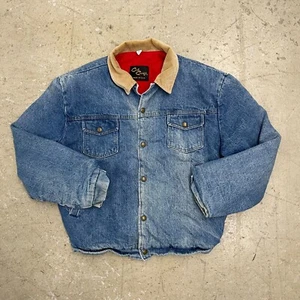 Vintage Cal Craft Jacket Mens XL 46 Denim Jean Zip Lined Corduroy Collar Grunge - Picture 1 of 20