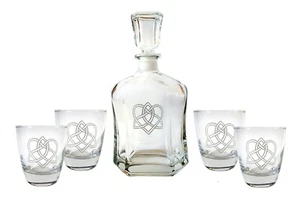 Celtic Love Knot Glass Whiskey Decanter & Rocks Glass Set, Free Personalizatoin - Picture 1 of 8