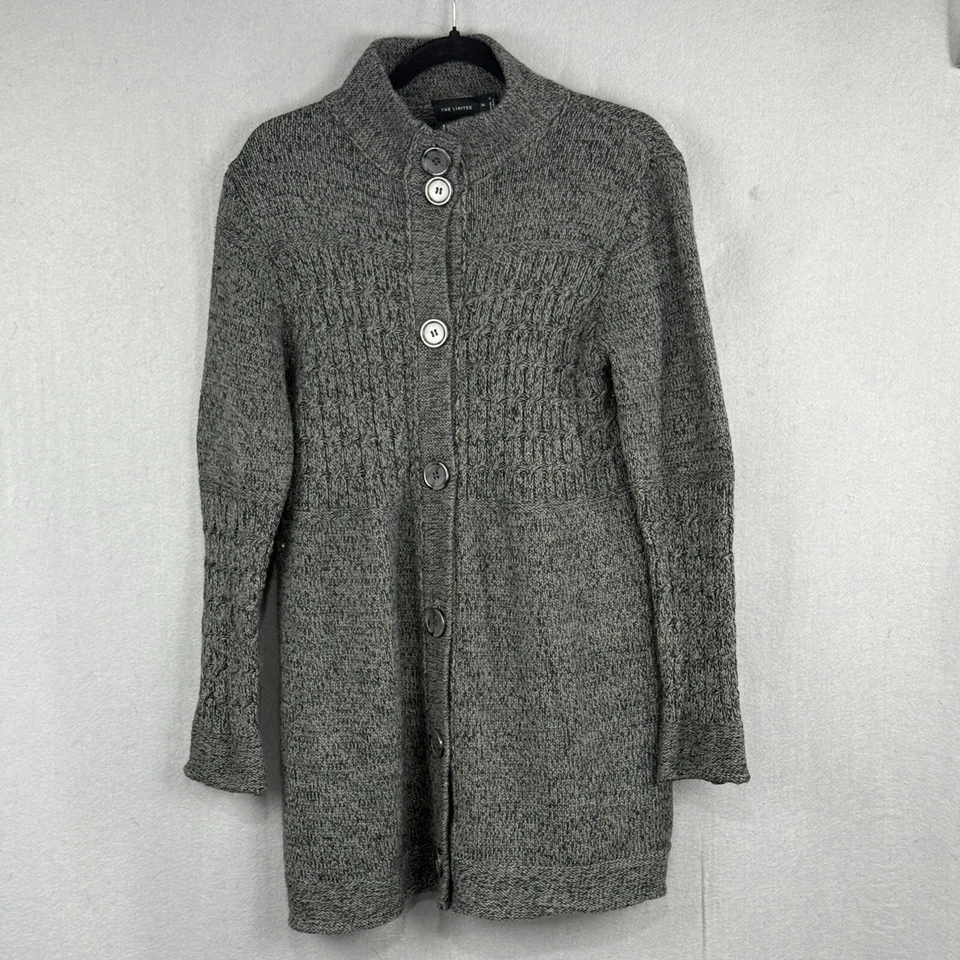 Cárdigan Suéter Long Line para Mujer XL Gris jaspeado Mezcla de Lana Botón Grande Básico Foto 1 de 4