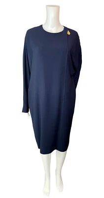 Linda Allard Ellen Tracy Dress Women Size 10 Blue Crepe Long Dolman Sleeve - Image 1 of 4