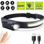 COB+LED Hand Motion Sensor Headlamp USB Rechargeable Headlight Torch Flashlight