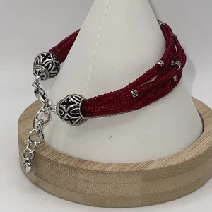 Brighton Boho Roots Red Beaded Multi-Strand Bracelet Silver Tone Ornate Ends - Picture 1 of 7