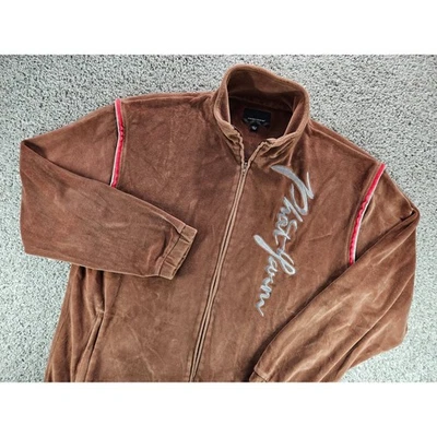 Мужская велюровая спортивная куртка на молнии Phat Farm коричневая с вышитым логотипом Y2K винтажная - Изображение 1 из 4