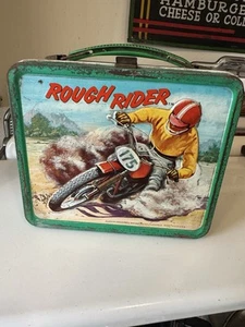 Lunchbox vintage ruvido pilota motocross metallo 1977, senza thermos - Foto 1 di 15