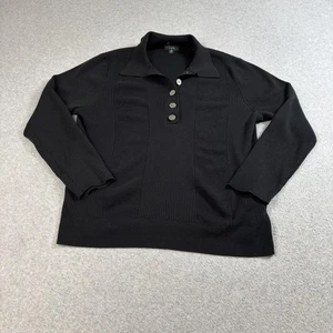 J Crew Sweater Women 2XL Black Ribbed Collared Polo Pullover Academia Heritage - Picture 1 of 8