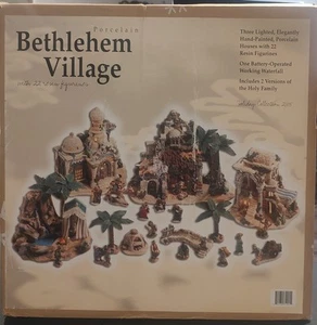 Christmas Porcelain Bethlehem Village Houses With 22 Figurines The Holy Family - Picture 1 of 6