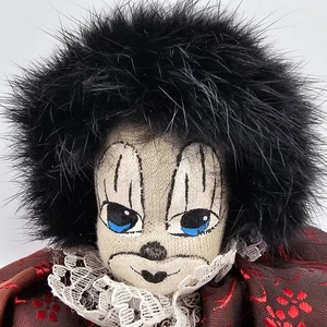 Weighted Pierrot Clown Doll – Red Brocade Outfit – Shelf Sitter - Picture 1 of 7
