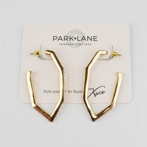 Park Lane Hexagon Hoop Earrings - Gold Tone, Crystal Rhinestones - NEW - Picture 1 of 5