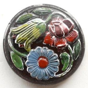 Schöne 2 Stück Vintage Glas Knopf Rückseite Intaglio Blumen 1-1/8" - Bild 1 von 5