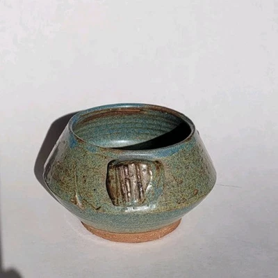 Stoneware Bowl With Applied "Medallion " . Green/ Blue Semi Gloss Glaze. Ipsen. - Image 1 of 4