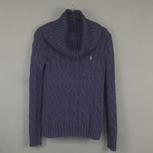 Ralph Lauren Sport Sweater Womens Large Purple Cable Knit Cowl Neck Polo Pony - Picture 1 of 9