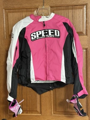 Speed And Strength 装甲摩托车夹克带匹配手套粉色女式 XL — 第 1/4 张图片