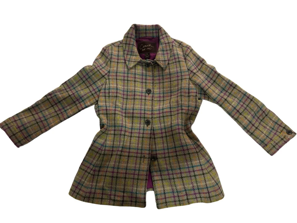 Abrigo Tattersall Vintage Coach Para Mujer Multicolor Lana a Cuadros Talla XL Foto 1 de 4