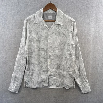 Camisa masculina Eleventy platina linho 15/38 cinza floral samambaias manga longa botão para cima - Imagem 1 de 4