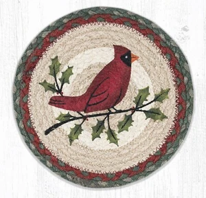 Set of 2 Braided Jute Round Placemat/Trivet/Swatch.HOLLY CARDINAL.Earth Rugs.10" - Picture 1 of 1
