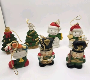 Ceramic Christmas Ornaments Snowman, Trees, Soliders & Stocking VTG - Picture 1 of 6