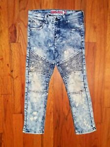 GS-115 boys blue jeans sz 7 kids youthskinny denim bleached splattered stretch