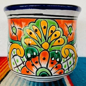  Mexican Ceramic Flower Pot Planter Folk Art Pottery Handmade Talavera #1 - Picture 1 of 8