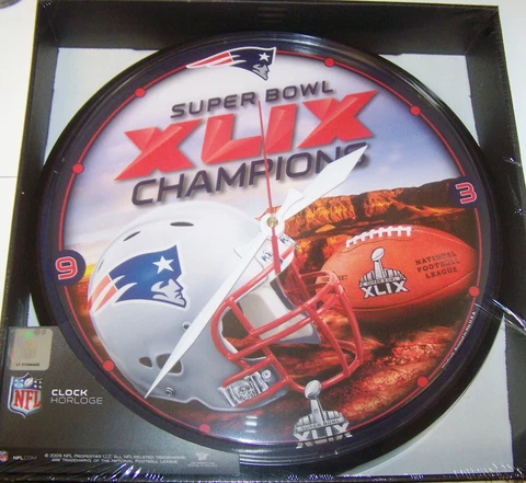 New England Patriots 12" Round Chrome Wall Clock Super Bowl 49 Champions Cover