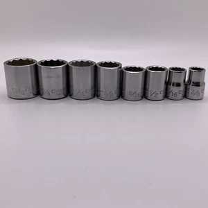 Vintage Craftsman Standard Socket 12 PT 3/8 Drive Lot Eight Sockets Made in USA - Picture 1 of 3