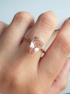 GORGEOUS! Natural Morganite Engagement Ring 14k Rose Gold Filled Pear Cut Ring - Picture 1 of 5