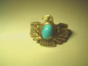 14K Gold Tone Turquoise Thunderbird Ring Size 6.75 - Picture 1 of 4