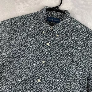 Ralph Lauren Shirt Mens Medium Floral Geometric Navy Blue Short Sleeve Button Up - Imagen 1 de 8