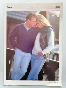 HIS'N'HERS ARAN SWEATER, V-neck, 81-117, 10ply - SPECTRUM Knitting Pattern 8067 - Picture 1 of 3