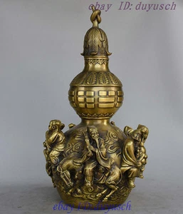 15" Bronce Chino Longevidad Ocho Dioses Inmortales Estatua ZhenZhai Calabaza Botella Olla - Imagen 1 de 12