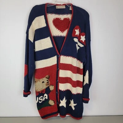MARSH LANDING свитер кардиган женщин медведь США красный белый синий звезда большой - Изображение 1 из 4