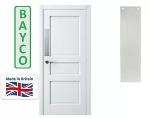 PROTECTION DOOR PLATE. SATIN ALUMINIUM SAA ALUMINIUM DRILLED & CSK WITH SCREWS. - Picture 1 of 2