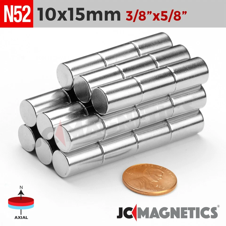 JC-MAGNETICS 10mm x15mm N52 Super Strong Rare Earth Cylinder Disc Magnets 10x15mm