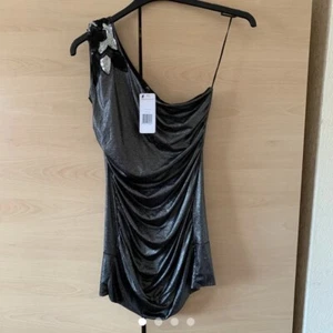 jane norman women one shoulder Grey Metallic Studded Top size 10 - Picture 1 of 4