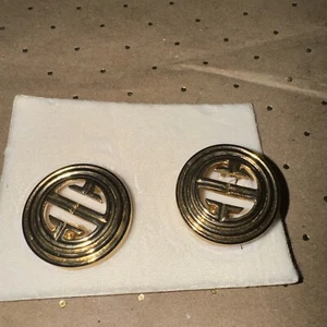 Vintage 80s Givenchy signed Paris New York Statement Gold Color Clip on Earrings - Picture 1 of 10
