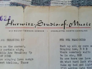 VTG Letterhead/Stationery Sheet: Hurwitz Studio of Music, Charlotte NC - Picture 1 of 3