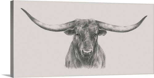 Longhorn Bull Canvas Wall Art Print, Cow Home Decor