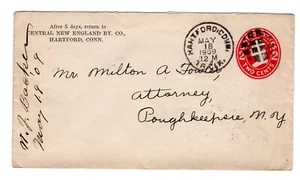 CENTRAL NEW ENGLAND RAILWAY 1909 COVER HARTFORD CONN. TRANSIT CLK, CORK - Picture 1 of 2