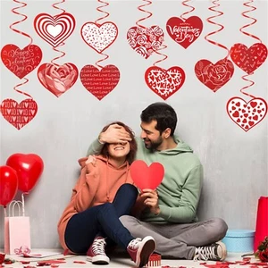 12pcs Valentine's Day Heart Paper Party Decal Decoration Holiday Bright Stickers - Picture 1 of 8