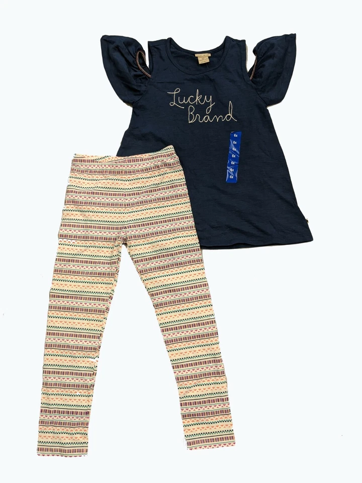 Conjunto de 2 camisetas sin mangas/legging azul marino Lucky Brand para niñas Foto 1 de 1
