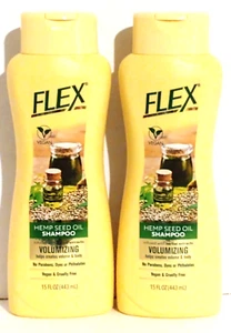 New 2x Vegan HEMP SEED OIL Shampoo by Flex Herbal Extracts 15 fl oz each - Picture 1 of 2