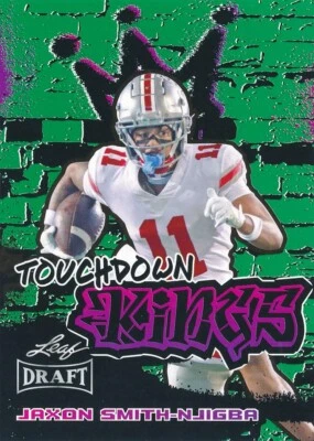 #97 JAXON SMITH-NJIGBA 2023 Leaf Draft Football GREEN RC TOUCHDOWN KING SEAHAWKS - Image 1 of 2