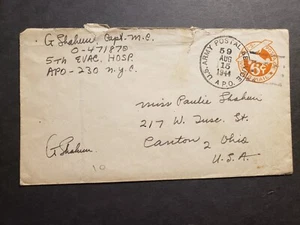 APO 230 ST. LO, FRANCE 1944 Censored WWII Army Cover 5th Hospital APO 59 - Picture 1 of 2