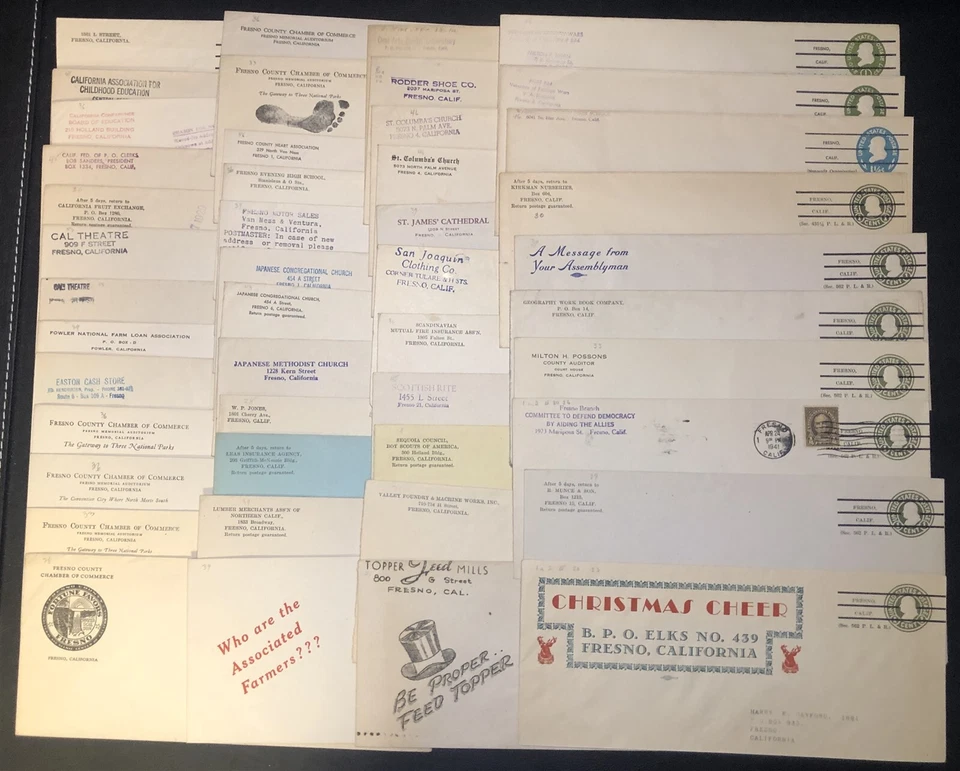 US Precancel Envelopes: Fresno, CA; Corner Card/User Collection; 46 Different - Image 1 of 1