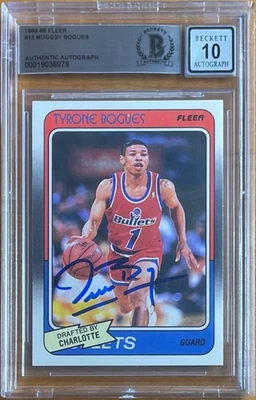MUGGSY BOGUES FIRMADO 1988/89 FLEER ROOKIE #13 BAS BGS AUTÉNTICO 10 AUTÓGRAFOS Foto 1 de 2