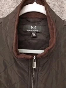 Magaschoni Vest Mens Size LARGE Dark Brown Full Zip Quilted Brown Fleece Lined - Picture 1 of 11